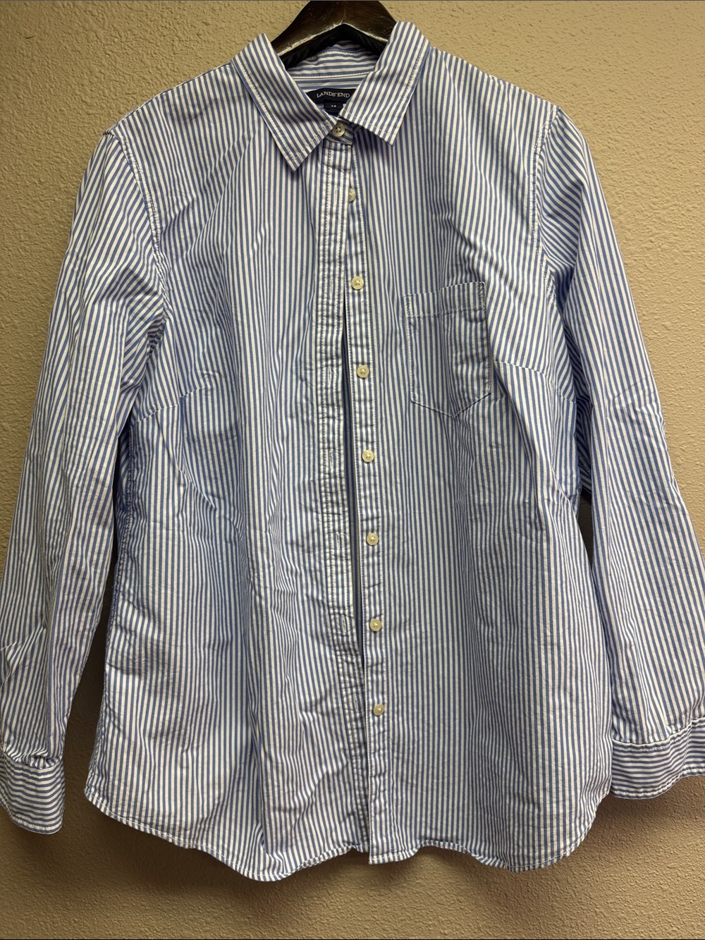 Lands' End Blue and White Stripe Button-Down Shirt